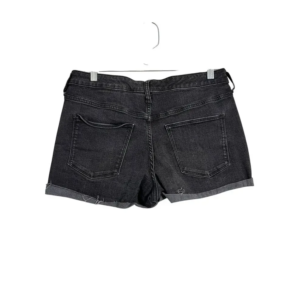 Universal Thread High Rise Midi Denim Shorts Womens 8 Black Cutoff Stretch - Picture 2 of 5